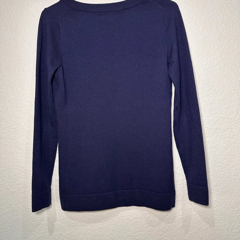 Banana Republic Navy Blue Extra Fine‎ Merino Wool V-Neck Sweater Womens XS
